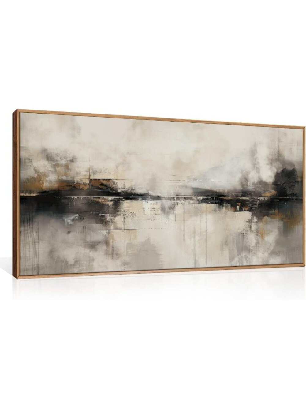 Abstract Neutral Beige Black Framed Canvas Wall Art Set - Modern Home Decor